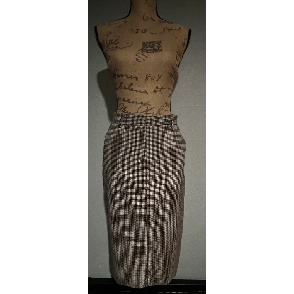 Vince Camuto Pencil Skirt Womens 2 Multi Houndstooth Excellent Plaid Midi Pocket